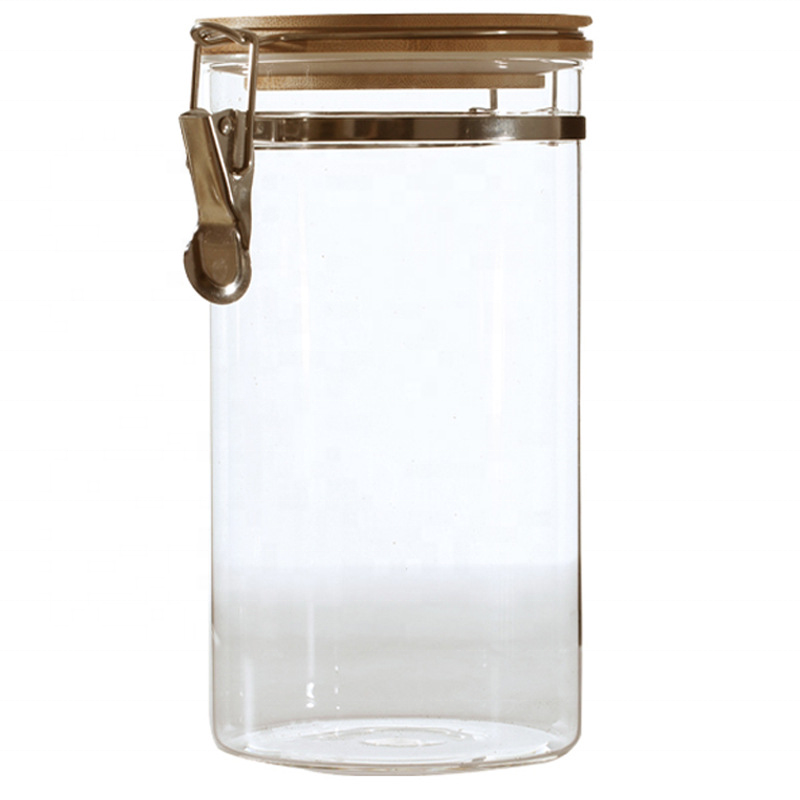 Housewares Borosilicate Glass Material Storage Bottles Jars With Wooden Lid