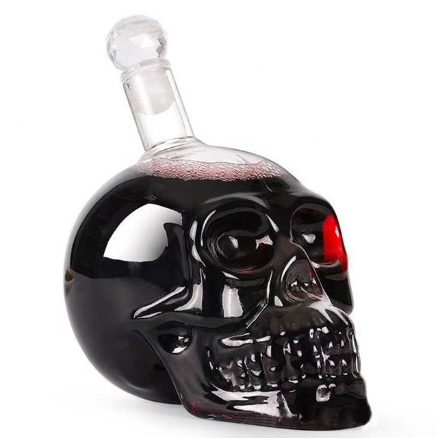 Hot sale wholesale 750ml 1000ml transparent red wine skull glass bottle whisky bottle 